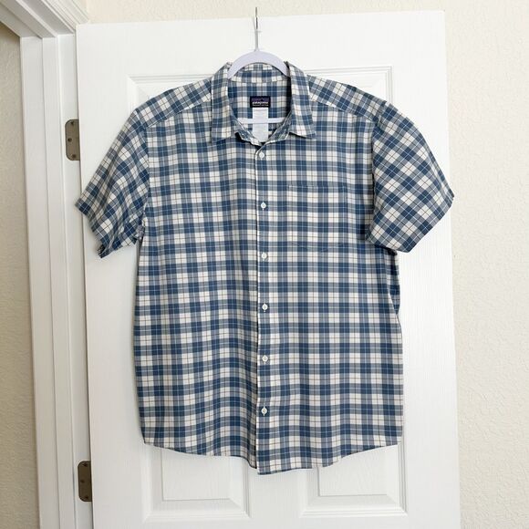 Patagonia Button Down Shirt Mens XL Blue Plaid Fezzman Organic Cotton Blend - Picture 1 of 11